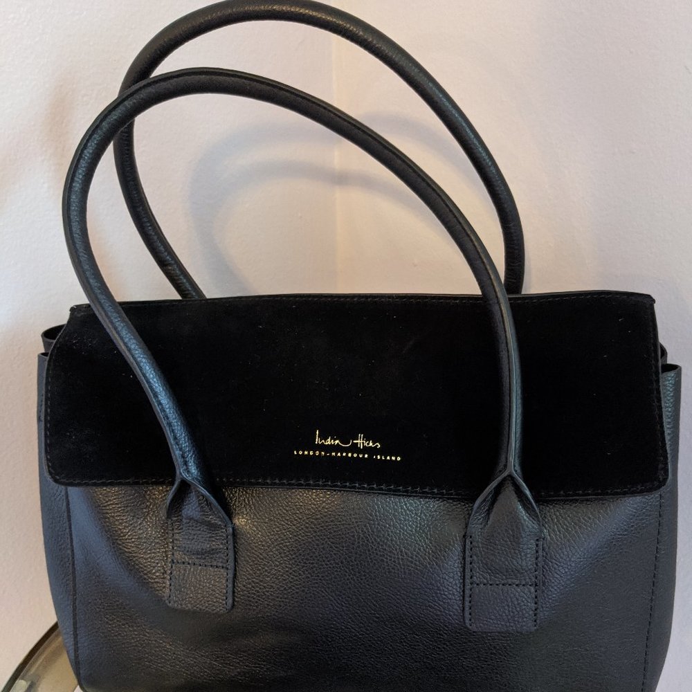 India Hicks Fussy Sarah Black Leather Handbag Tote